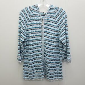 J. Jill 3/4 Sleeve Zip Up Hooded Nubby Knit Cardigan